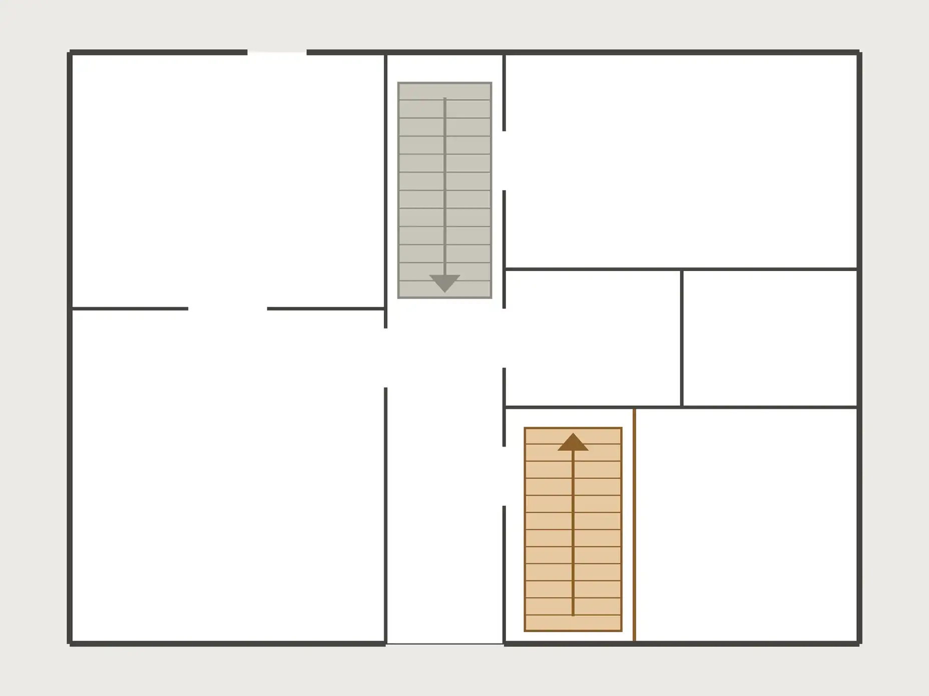 Main-floor plan of a Toronto bungalow with second-storey addition stairs taking space from a bedroom
