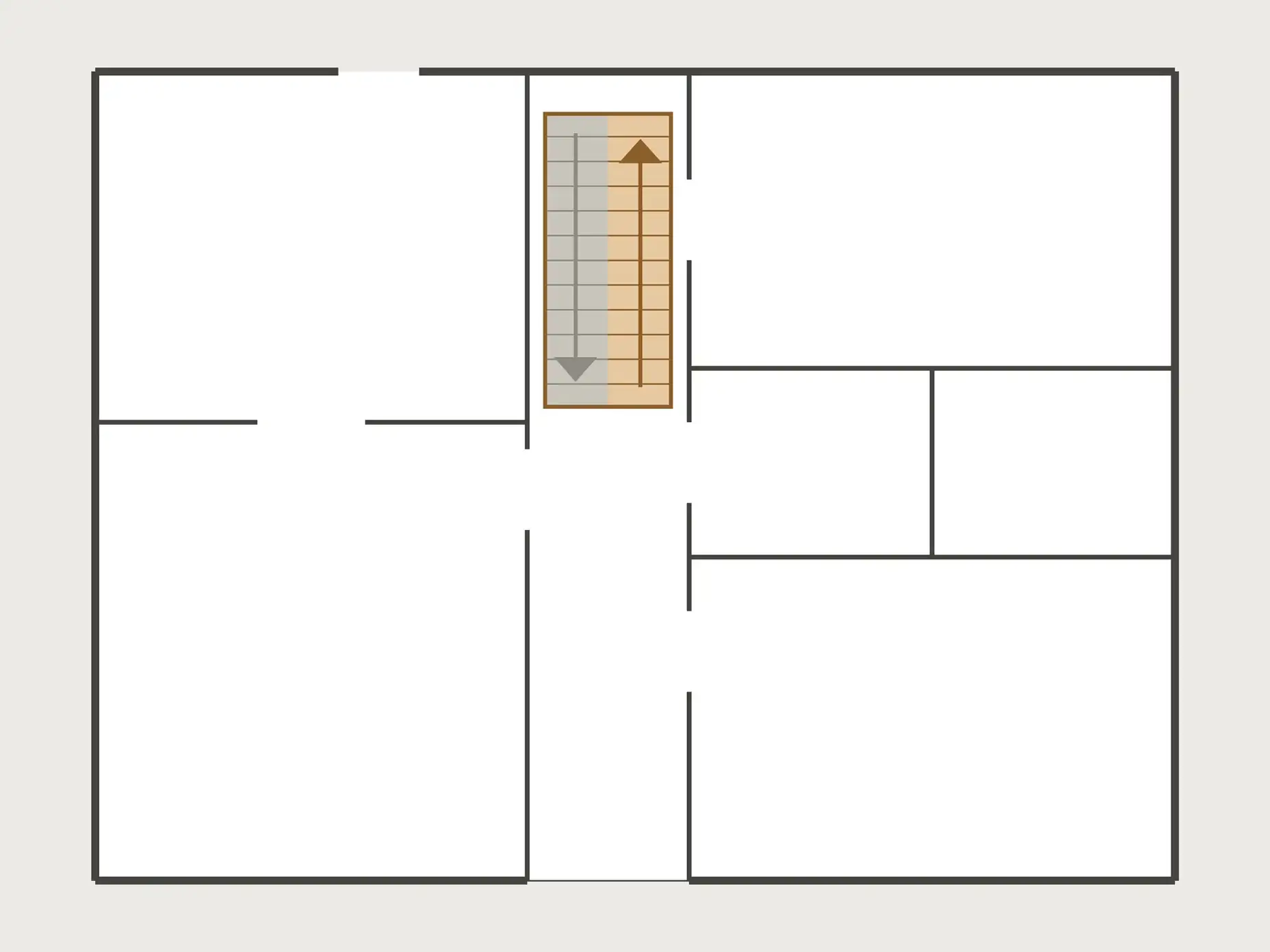 Main-floor plan of a Toronto bungalow with second-storey addition stairs placed over the basement stairs